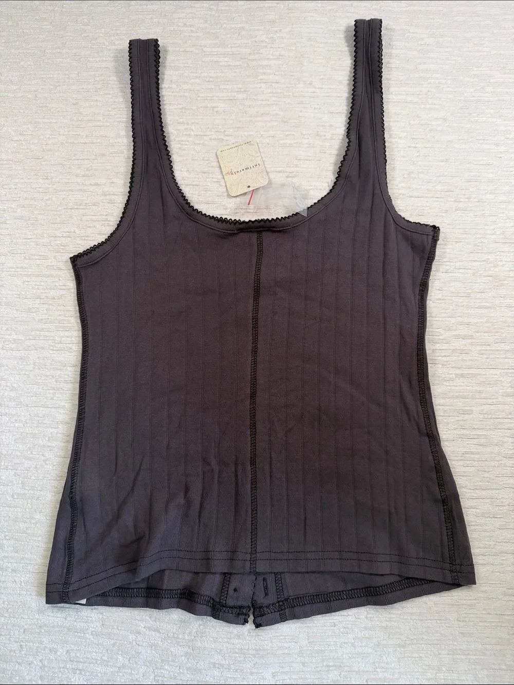 Free People Women's End Game Pointelle Volcanic Glass Tank Top NWT